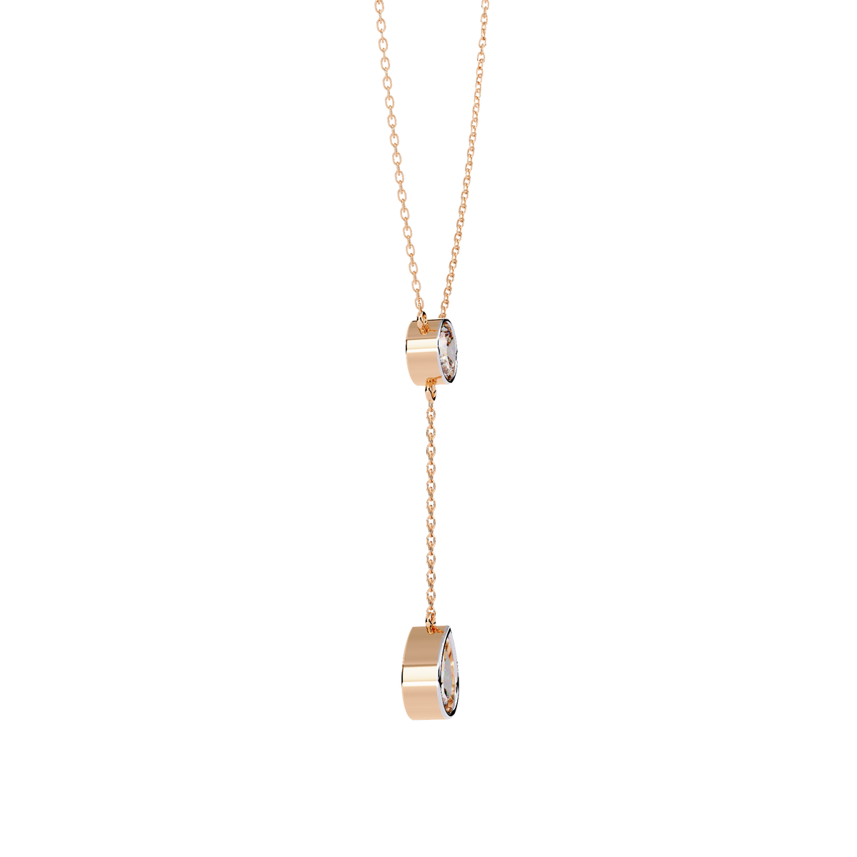 Reverra 14K Dual Drop Bezel Diamond Necklace, CTTW-1.13