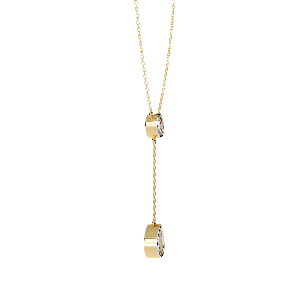Reverra 14K Dual Drop Bezel Diamond Necklace, CTTW-1.13