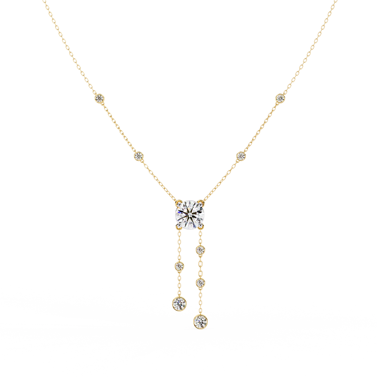 Reverra 14K Bezel Set Multi Drop Diamond Necklace, CTTW-0.66