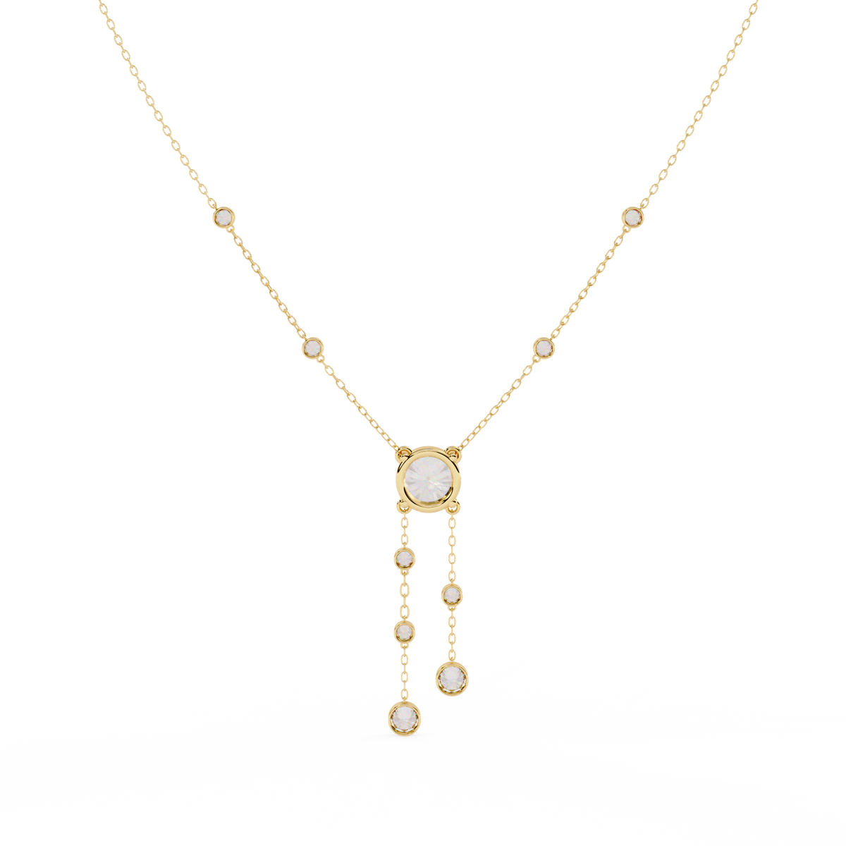 Reverra 14K Bezel Set Multi Drop Diamond Necklace, CTTW-0.66