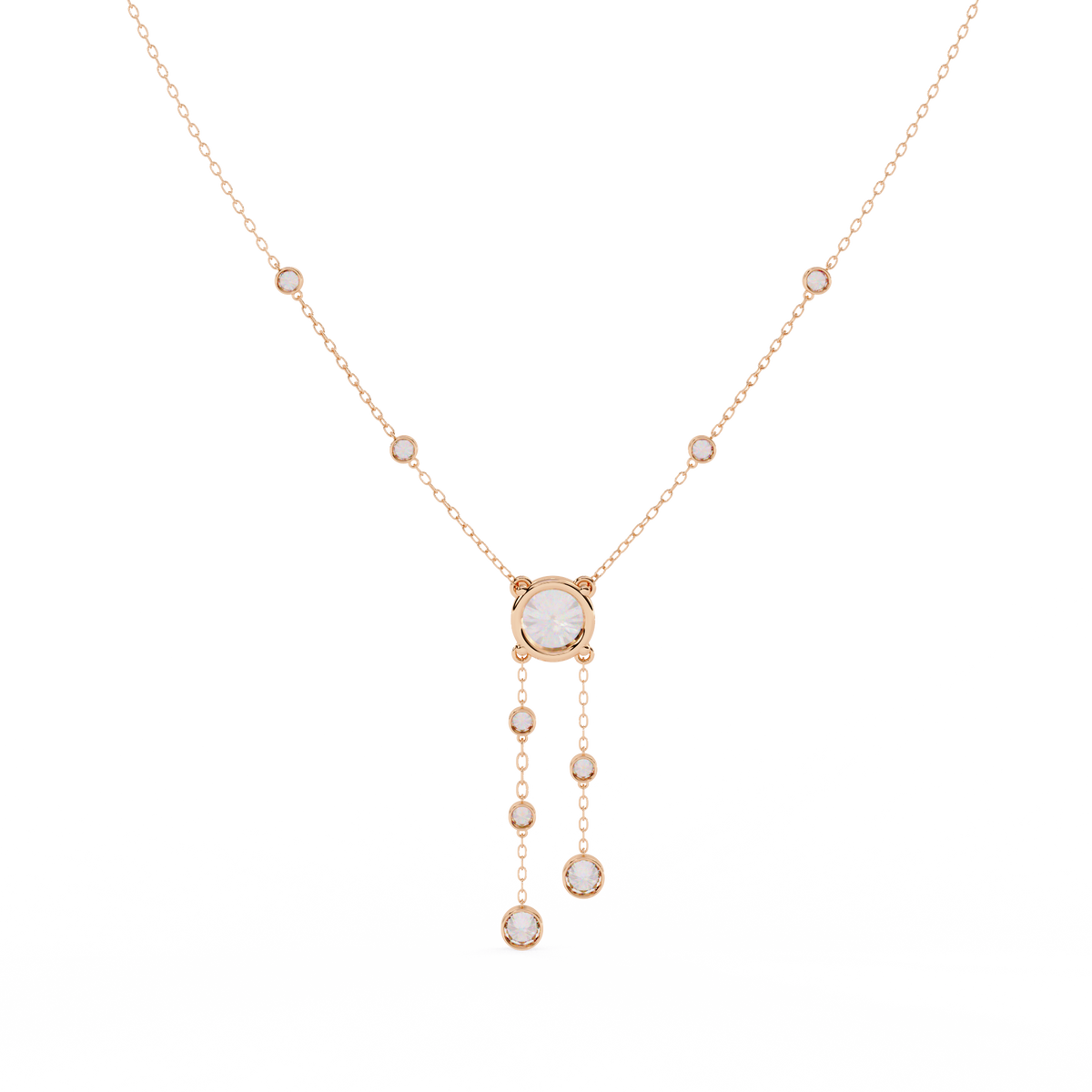 Reverra 14K Bezel Set Multi Drop Diamond Necklace, CTTW-0.66