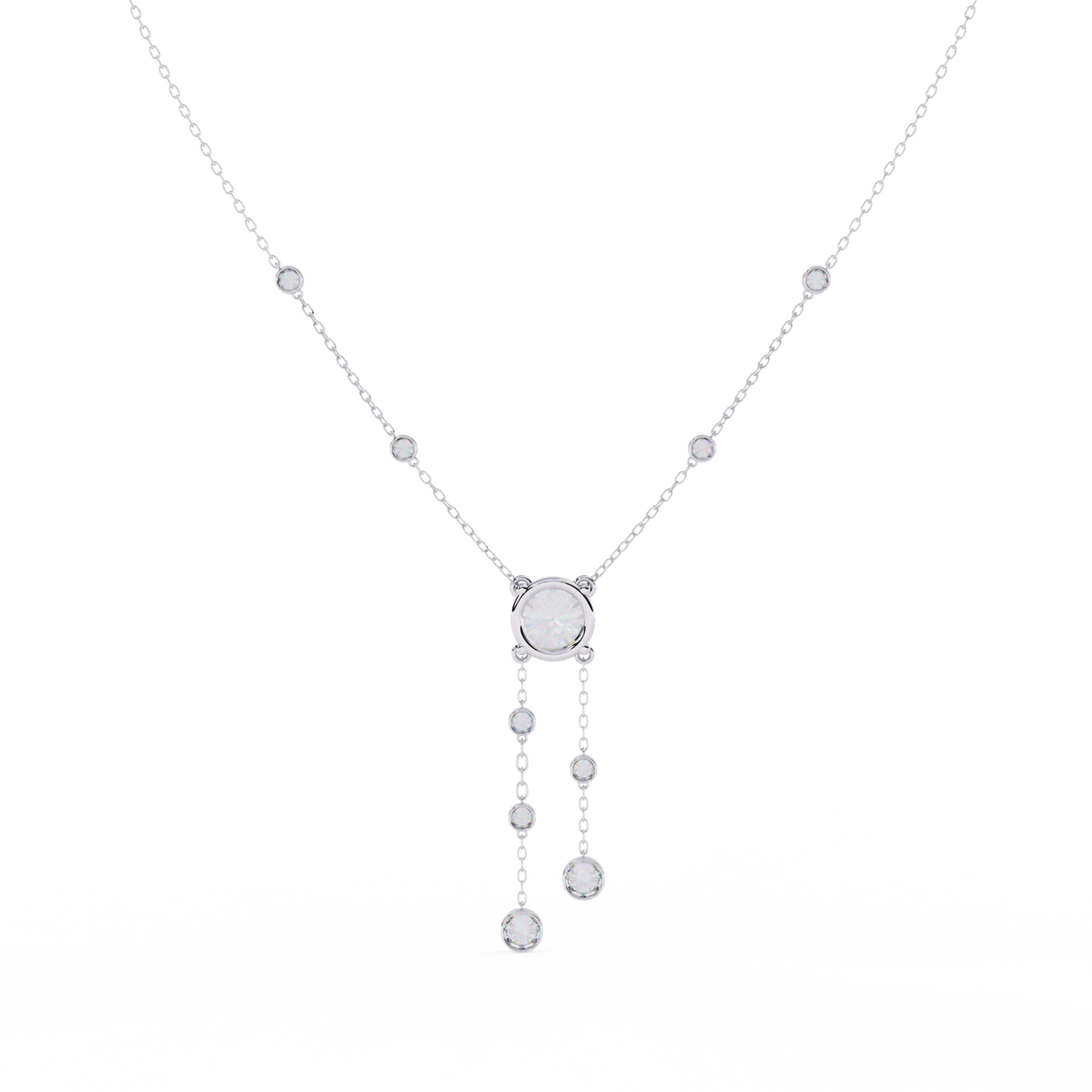 Reverra 14K Bezel Set Multi Drop Diamond Necklace, CTTW-0.66