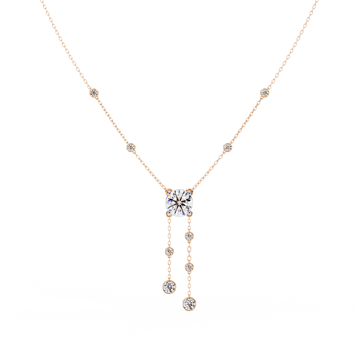 Reverra 14K Bezel Set Multi Drop Diamond Necklace, CTTW-0.66