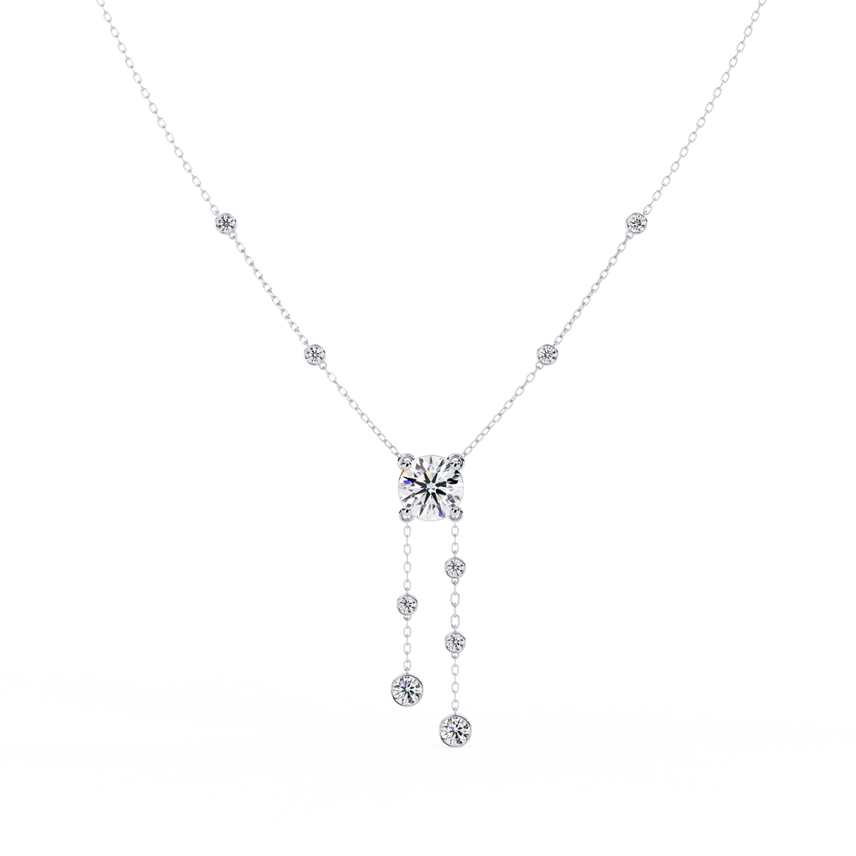 Reverra 14K Bezel Set Multi Drop Diamond Necklace, CTTW-0.66