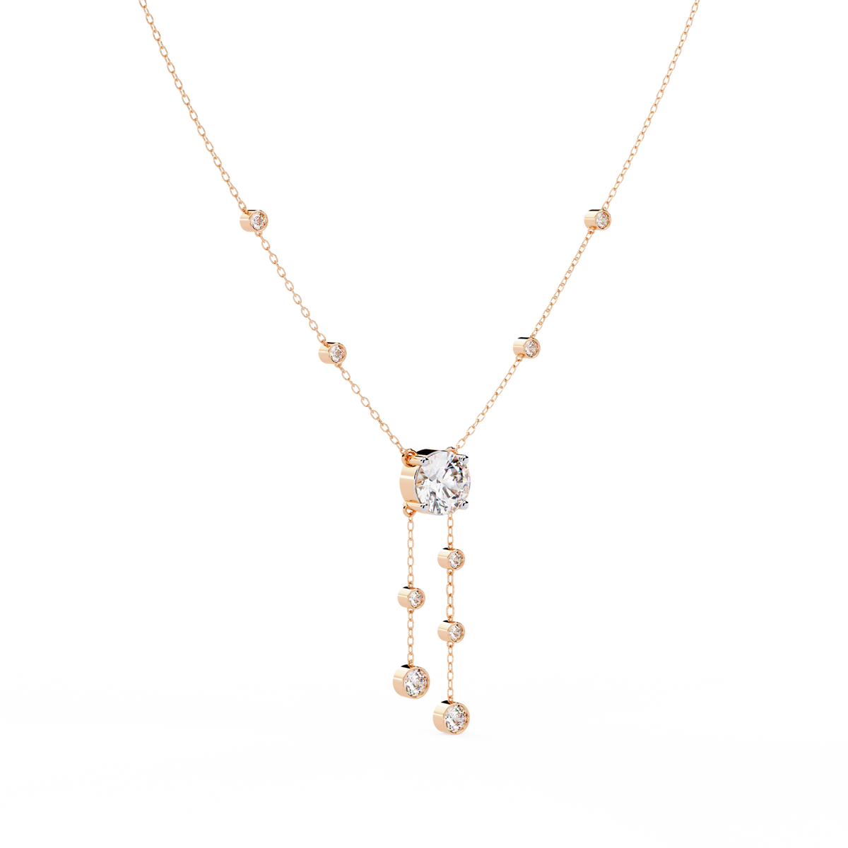 Reverra 14K Bezel Set Multi Drop Diamond Necklace, CTTW-0.66