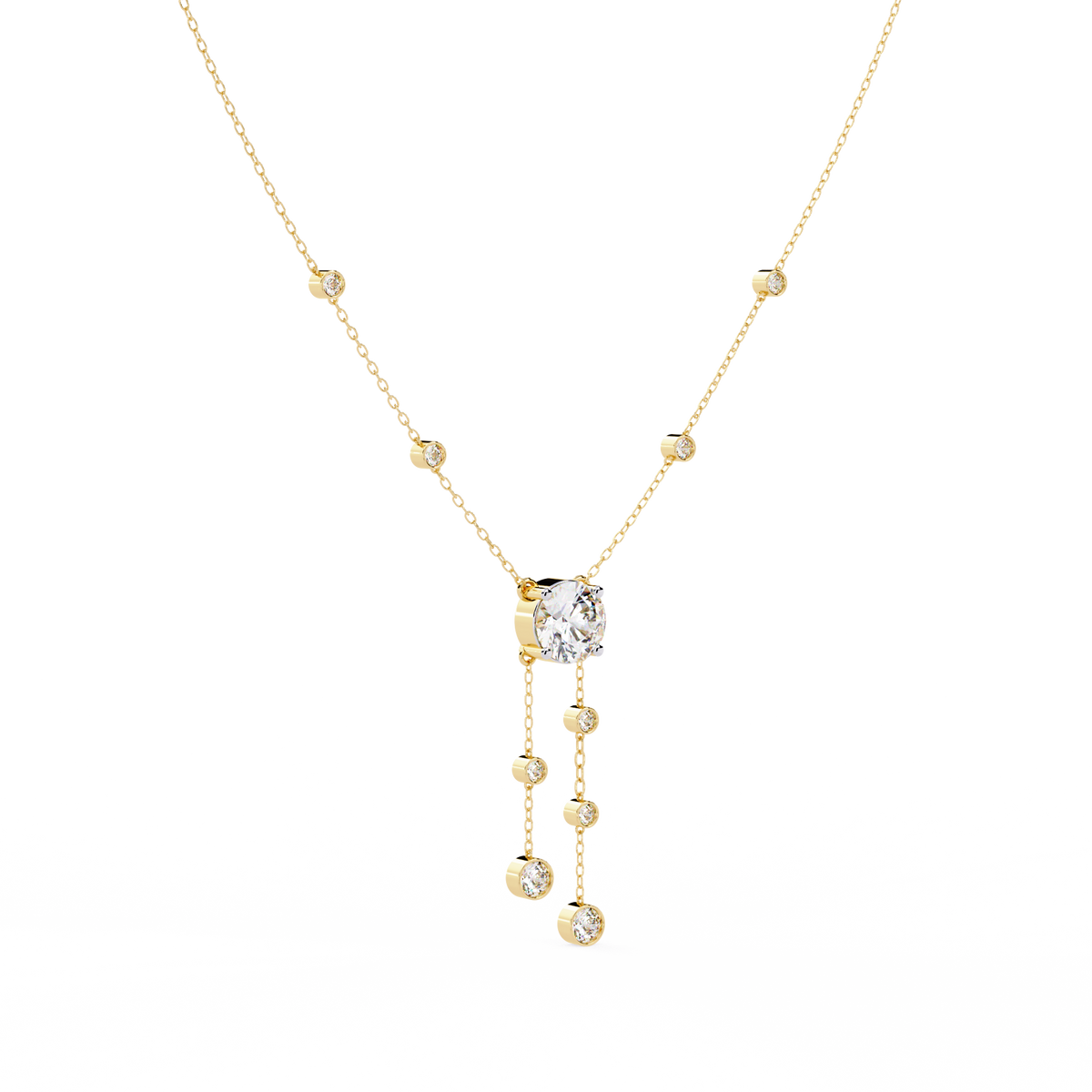 Reverra 14K Bezel Set Multi Drop Diamond Necklace, CTTW-0.66