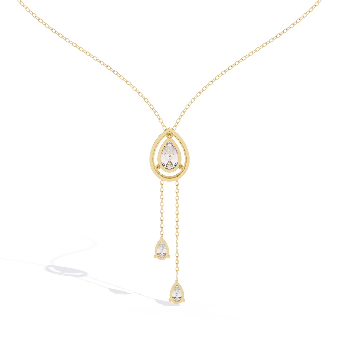 Reverra 14K Pear Drop Diamond Lariat Necklace, CTTW-1.81