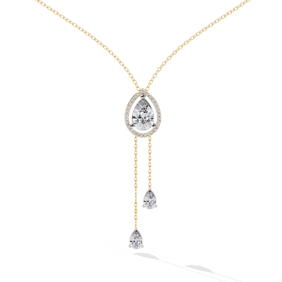 Reverra 14K Pear Drop Diamond Lariat Necklace, CTTW-1.81