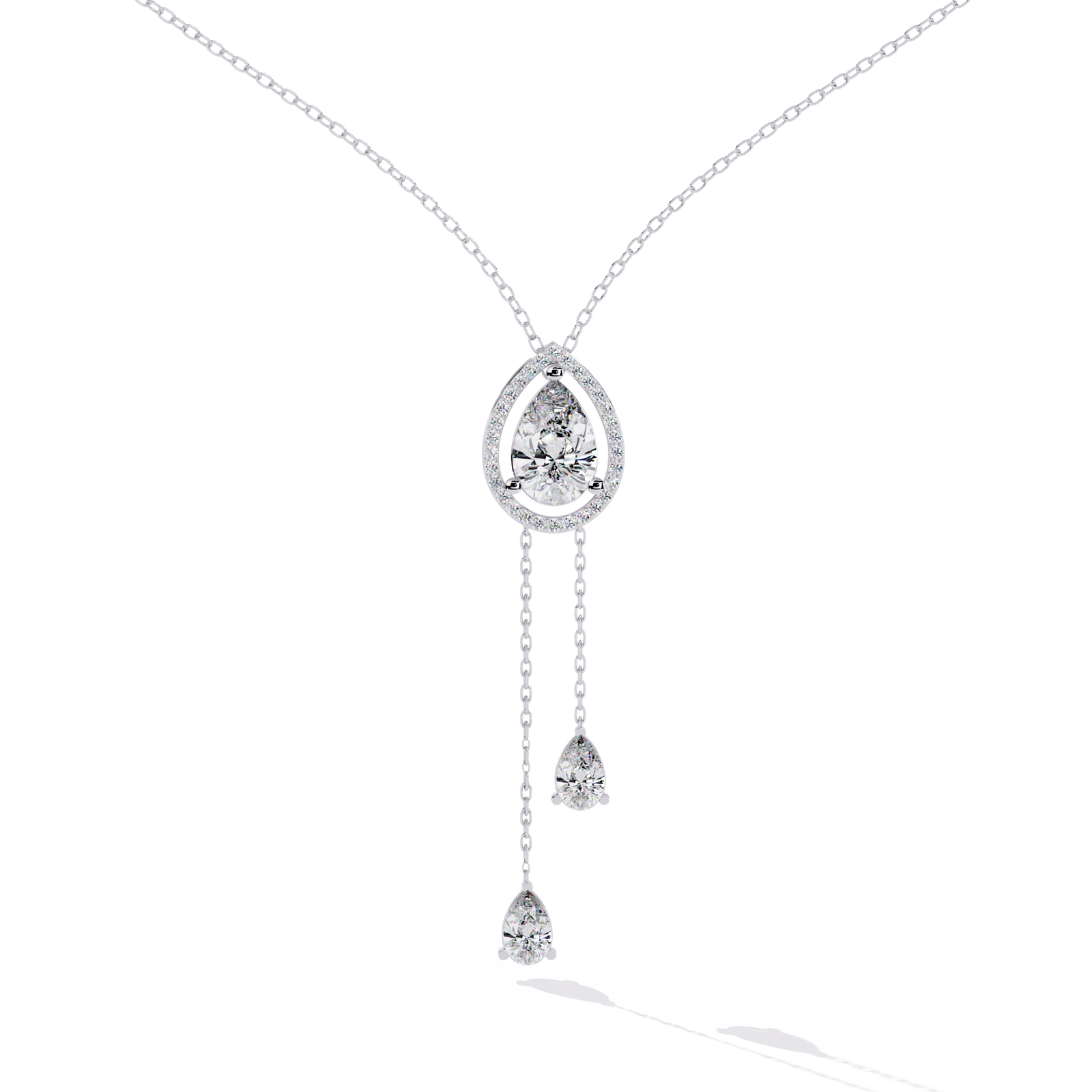 Reverra 14K Pear Drop Diamond Lariat Necklace, CTTW-1.81