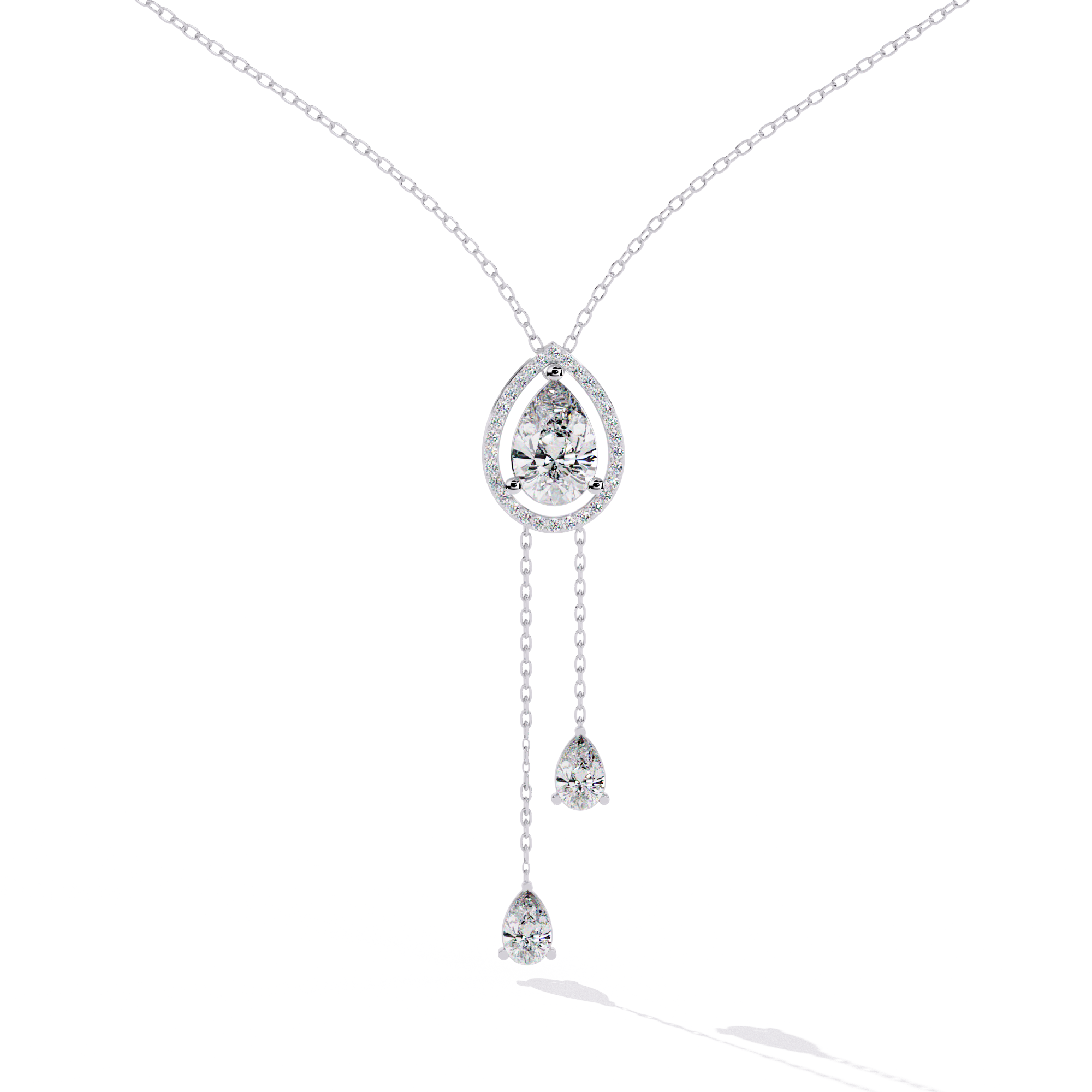 Reverra 14K Pear Drop Diamond Lariat Necklace, CTTW-1.81