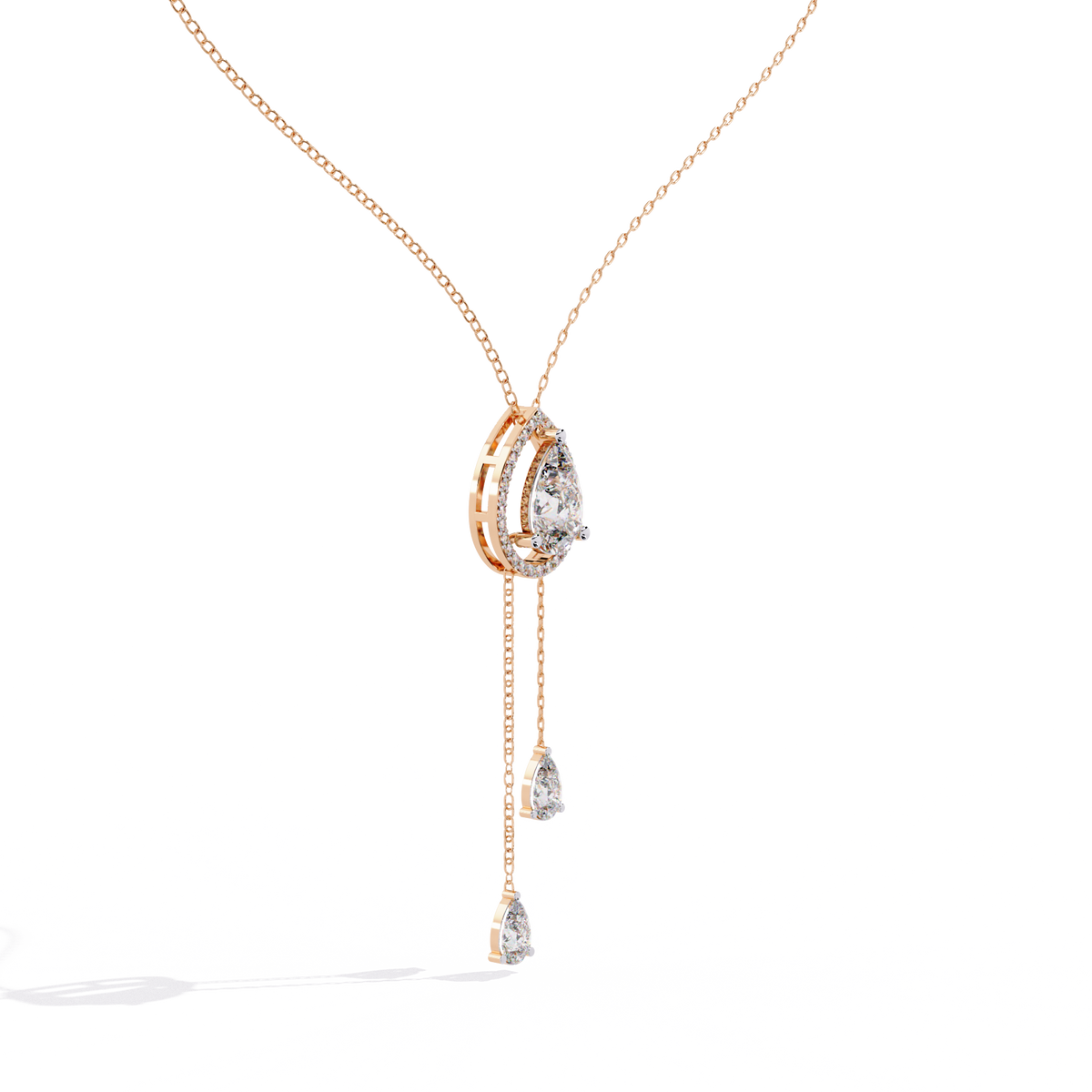Reverra 14K Pear Drop Diamond Lariat Necklace, CTTW-1.81
