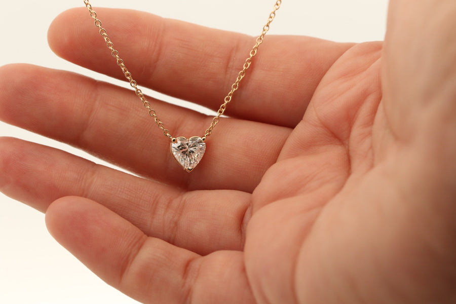 Reverra 14K Gold Heart Cut Lab Grown Diamond Spark Heart Pendant CTTW-1.5