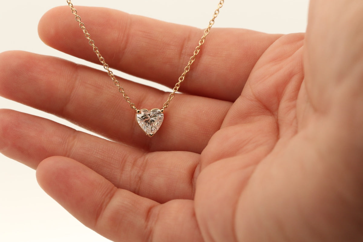 Reverra 14K Gold Heart Cut Lab Grown Diamond Spark Heart Pendant CTTW-1.5