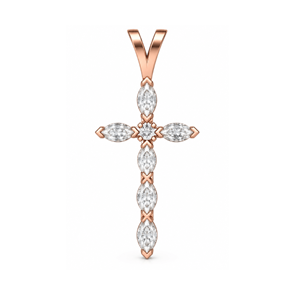 Reverra 14K Gold Marquise & Round Lab Grown Diamond Holy Faith Cross Pendant CTTW-1.13 - Reverra Jewels Inc.