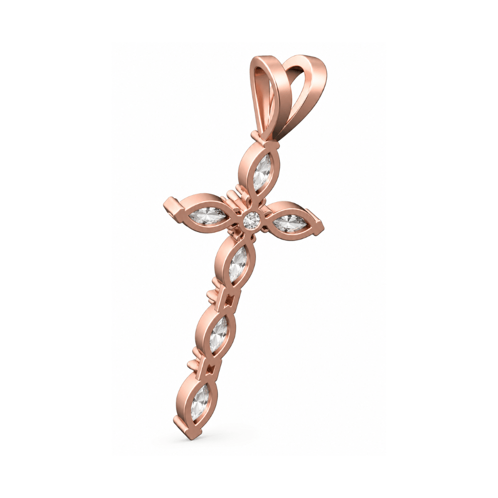 Reverra 14K Gold Marquise & Round Lab Grown Diamond Holy Faith Cross Pendant CTTW-1.13 - Reverra Jewels Inc.