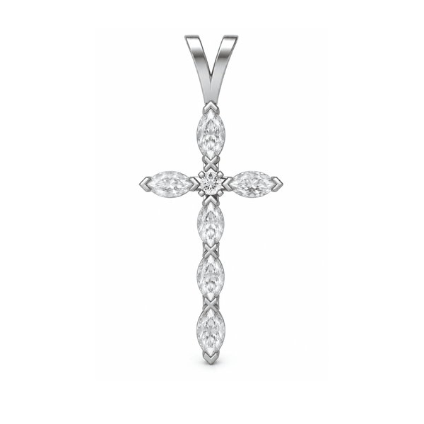 Reverra 14K Gold Marquise & Round Lab Grown Diamond Holy Faith Cross Pendant CTTW-1.13 - Reverra Jewels Inc.