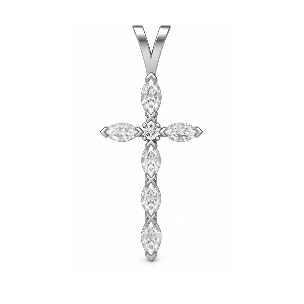 Reverra 14K Gold Marquise & Round Lab Grown Diamond Holy Faith Cross Pendant CTTW-1.13 - Reverra Jewels Inc.