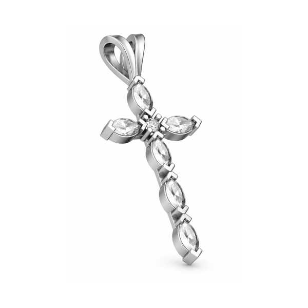 Reverra 14K Gold Marquise & Round Lab Grown Diamond Holy Faith Cross Pendant CTTW-1.13 - Reverra Jewels Inc.