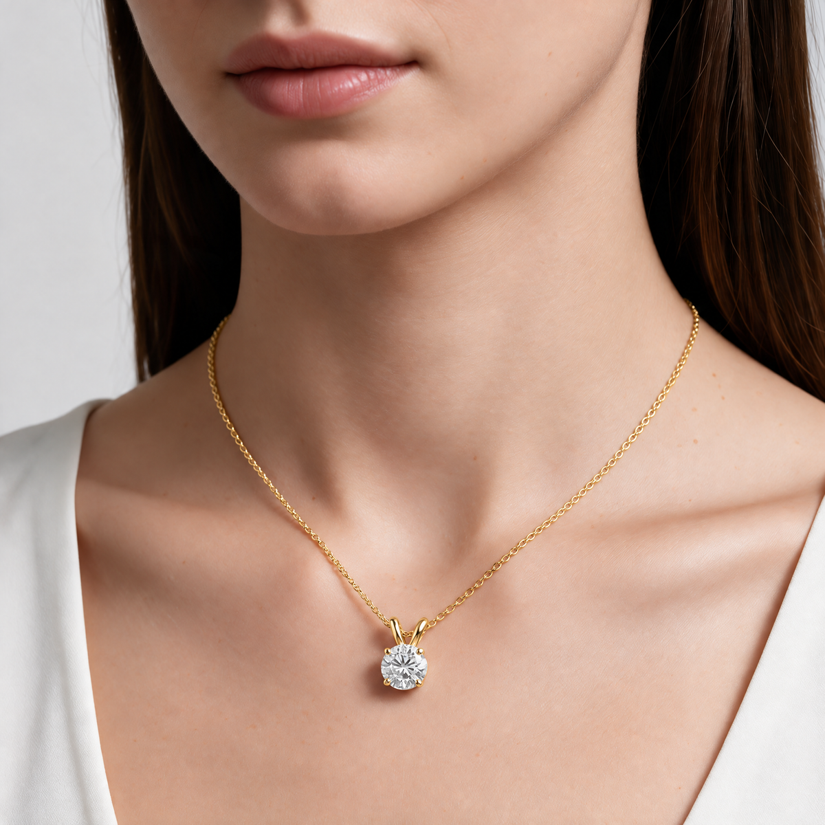 Reverra 14K Gold Round Lab Grown Diamond Solitaire Pendant