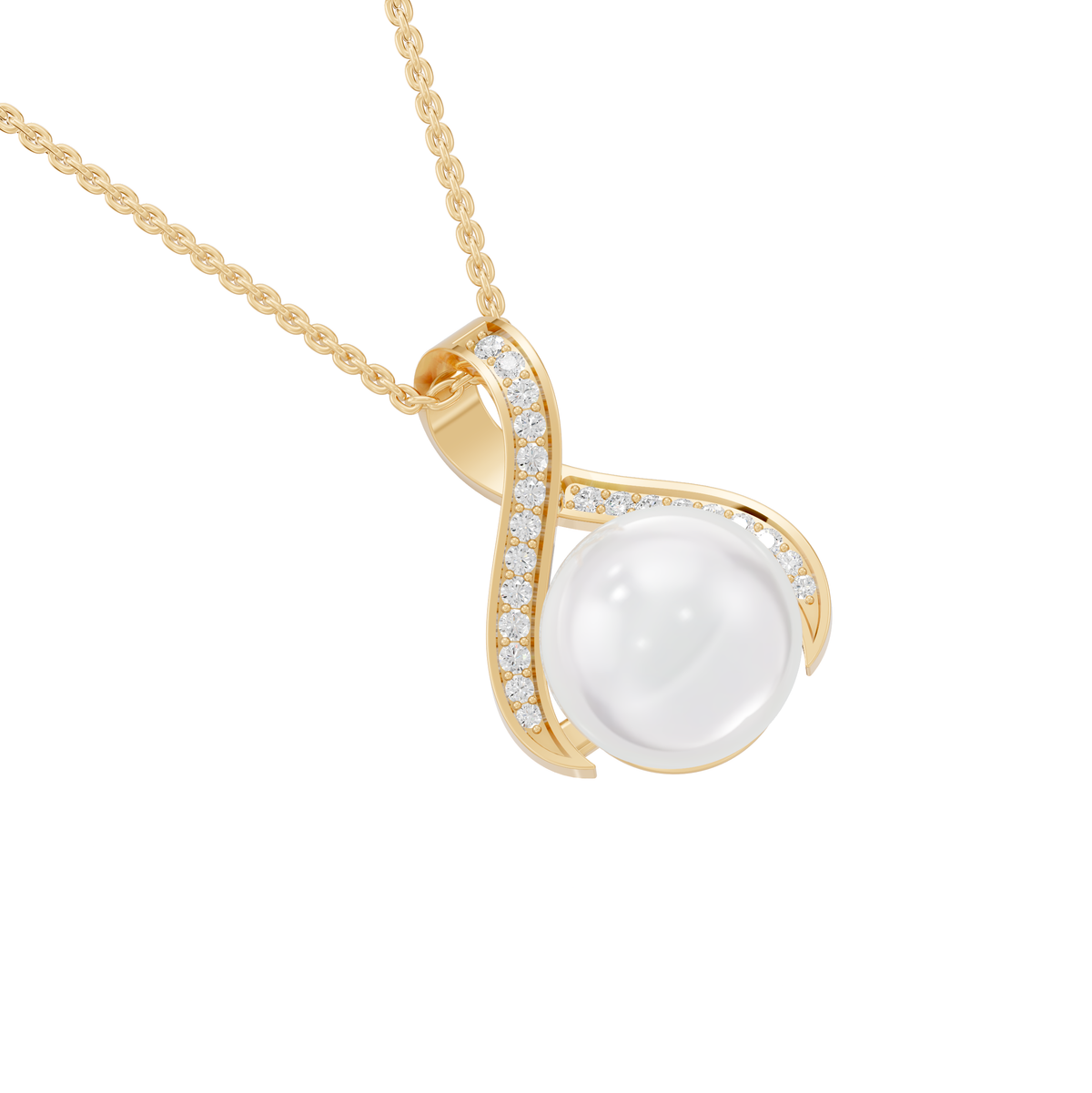 Reverra 14K Gold Round Lab Grown Diamond Freshwater Pearl Accent Pendant, CTTW-0.103