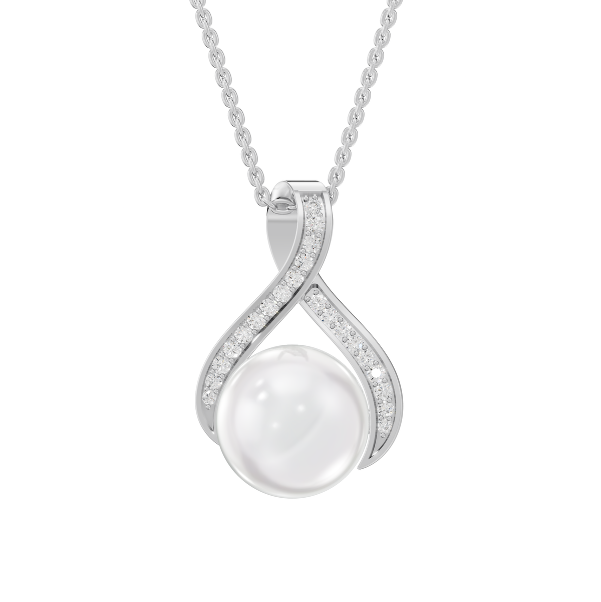 Reverra 14K Gold Round Lab Grown Diamond Freshwater Pearl Accent Pendant, CTTW-0.103