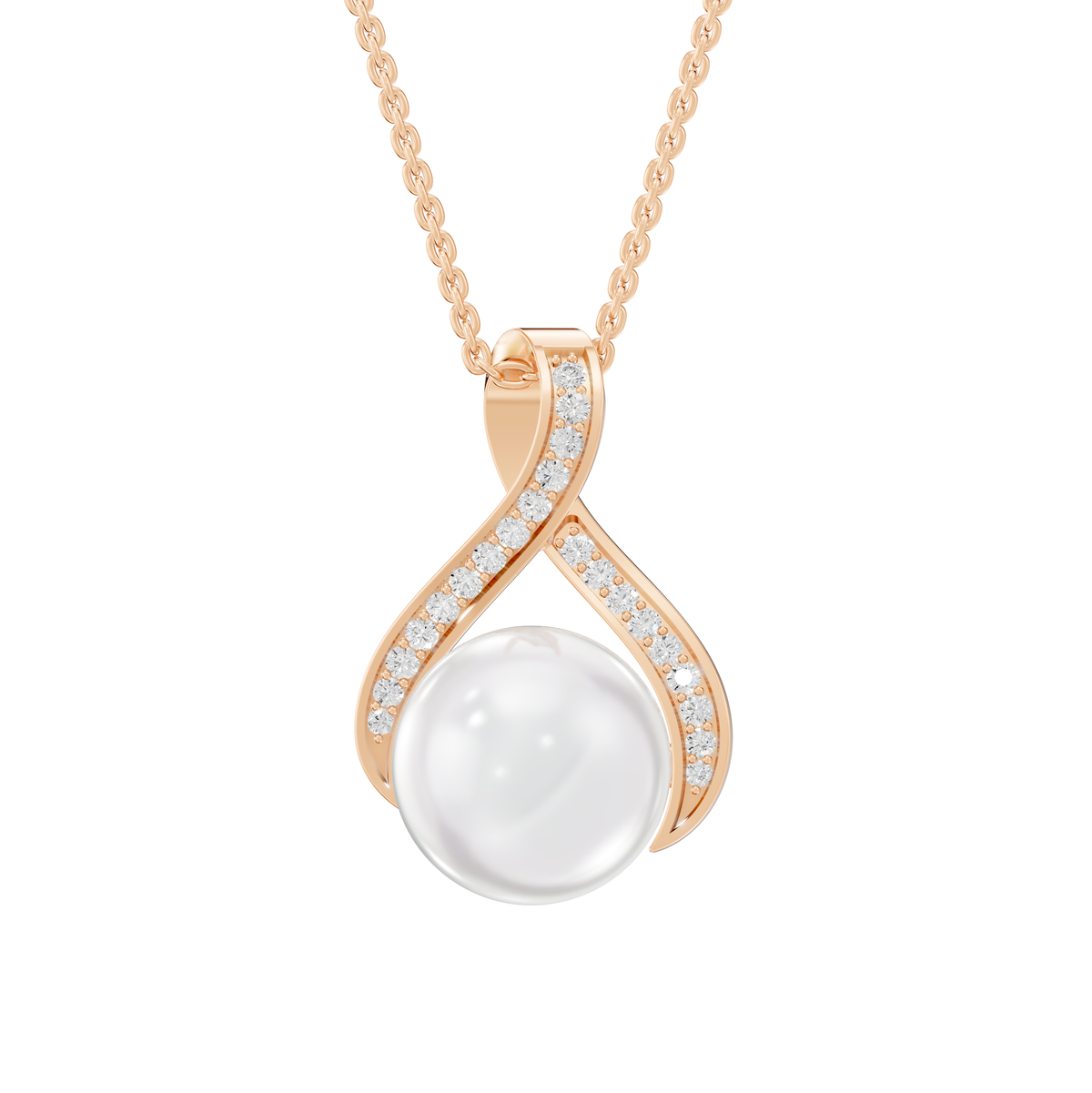 Reverra 14K Gold Round Lab Grown Diamond Freshwater Pearl Accent Pendant, CTTW-0.103