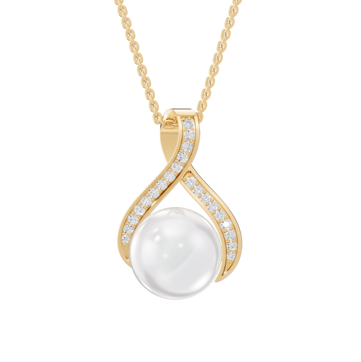 Reverra 14K Gold Round Lab Grown Diamond Freshwater Pearl Accent Pendant, CTTW-0.103