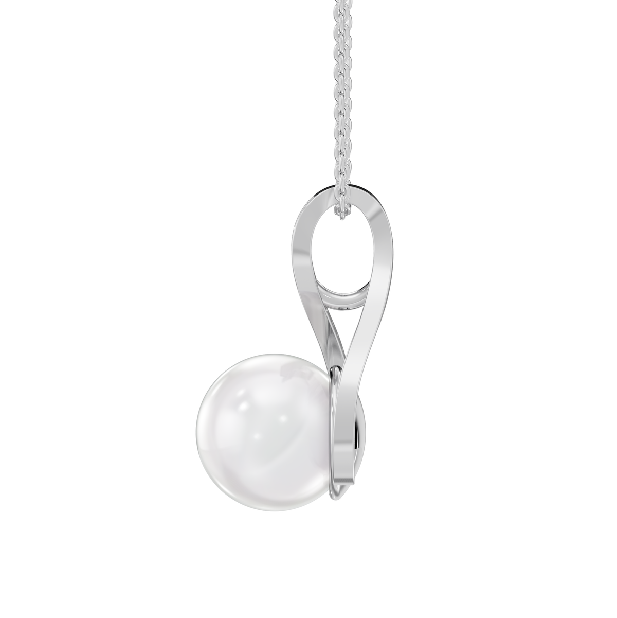 Reverra 14K Gold Round Lab Grown Diamond Freshwater Pearl Accent Pendant, CTTW-0.103