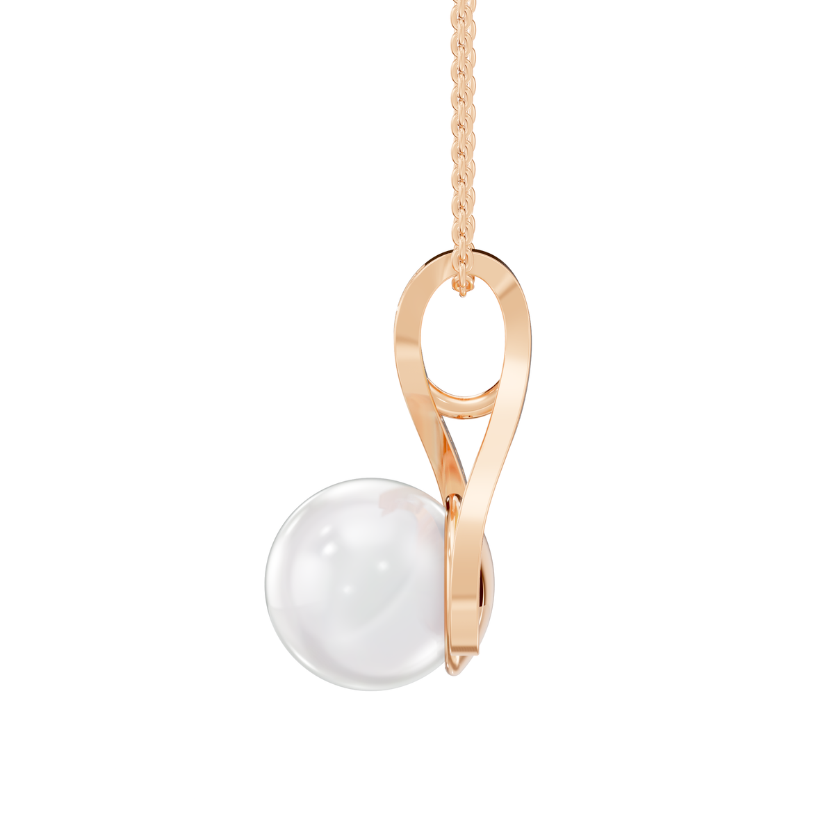Reverra 14K Gold Round Lab Grown Diamond Freshwater Pearl Accent Pendant, CTTW-0.103