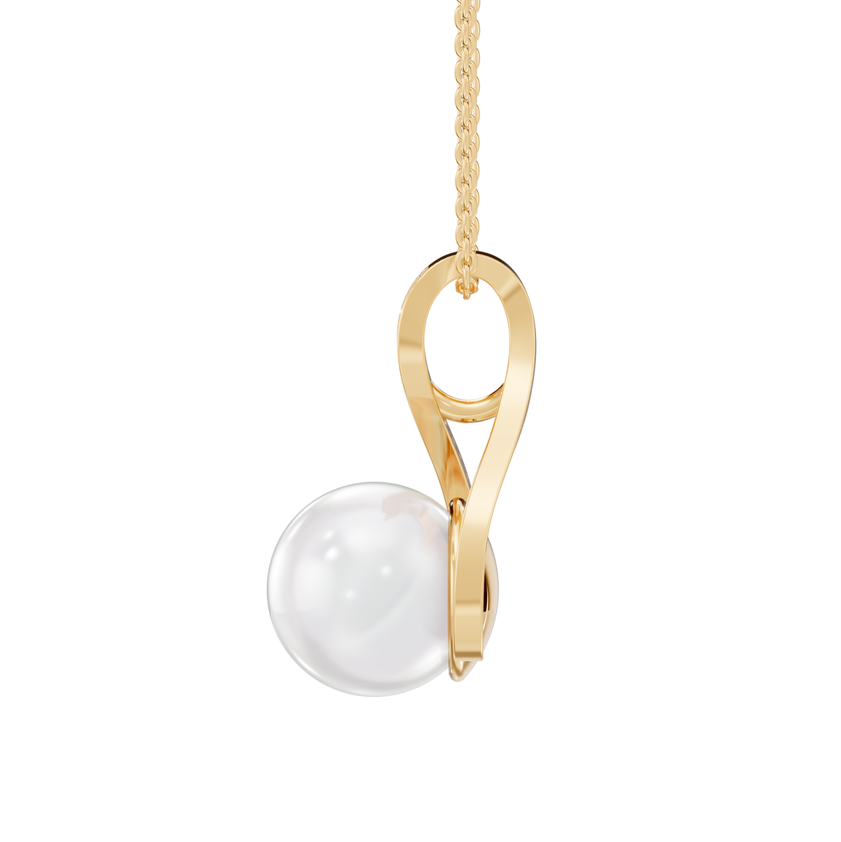 Reverra 14K Gold Round Lab Grown Diamond Freshwater Pearl Accent Pendant, CTTW-0.103