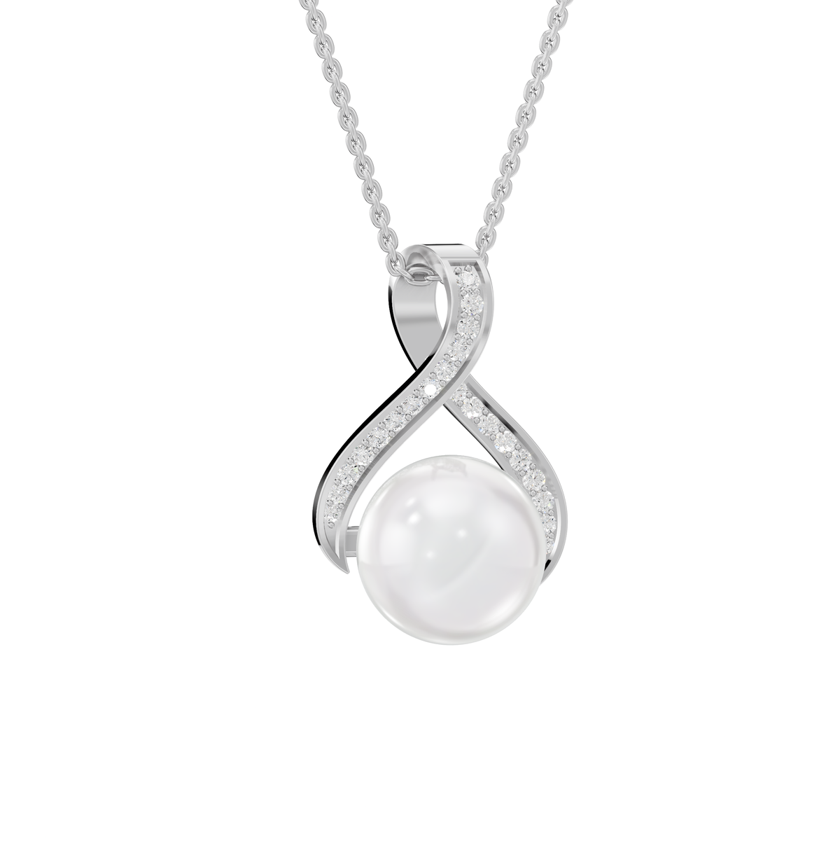 Reverra 14K Gold Round Lab Grown Diamond Freshwater Pearl Accent Pendant, CTTW-0.103