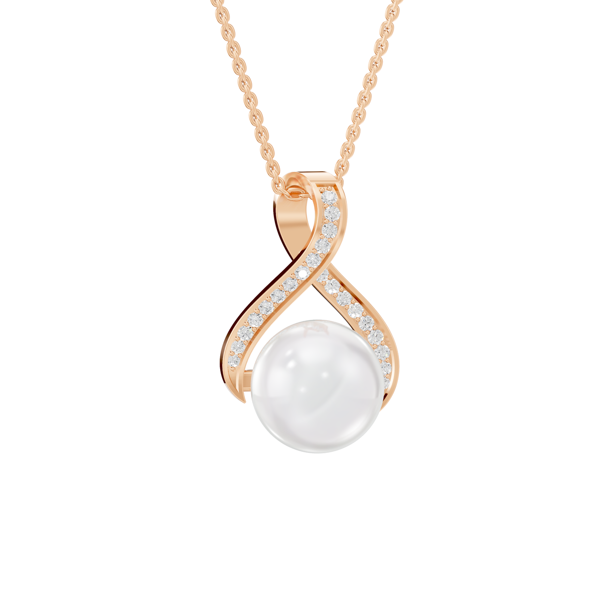 Reverra 14K Gold Round Lab Grown Diamond Freshwater Pearl Accent Pendant, CTTW-0.103