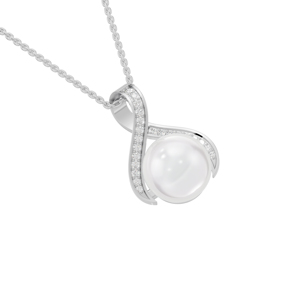 Reverra 14K Gold Round Lab Grown Diamond Freshwater Pearl Accent Pendant, CTTW-0.103