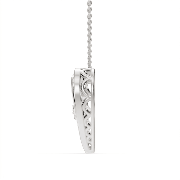 Reverra 14K Gold Round Cut Lab Grown Diamond Heart Shape Floating Letter 'MoM' Pendant 0.12-CTTW