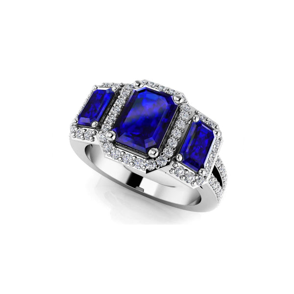Reverra 14K Gold Emerald Cut IGI Certified Lab Diamond Gemstone And Diamond Halo Ring, CTTW-1.49