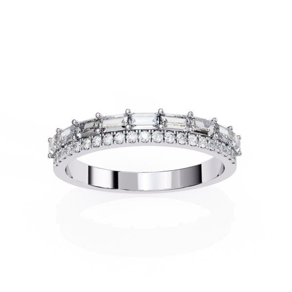 Reverra 14K Gold Baguette & Round Lab Grown Diamond Double Row Radiance Half Eternity Band for Women, CTTW-0.68 - Reverra Jewels Inc.