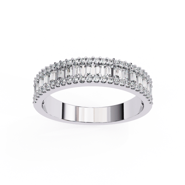 Reverra 14K Gold Baguette & Round Lab Grown Diamond Luxe Brilliance & Modern Glamour Double Row Half Eternity Band for Women, CTTW-0.9 - Reverra Jewels Inc.