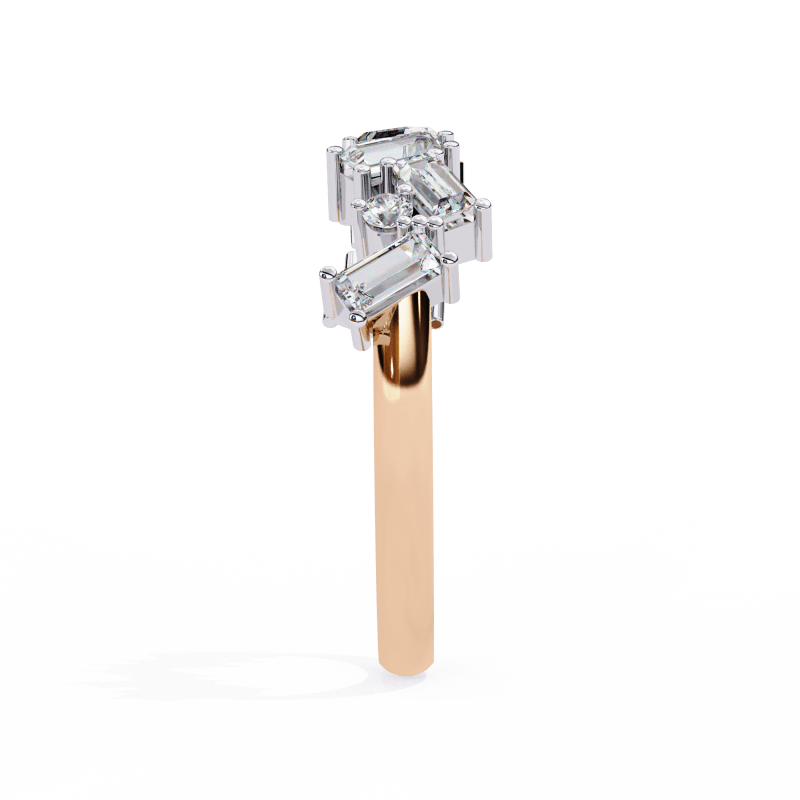 Reverra 14K Gold Baguette & Round Lab Grown Diamond Modern Geometric Sparkle Engagement Ring for Women, CTTW-0.68 - Reverra Jewels Inc.