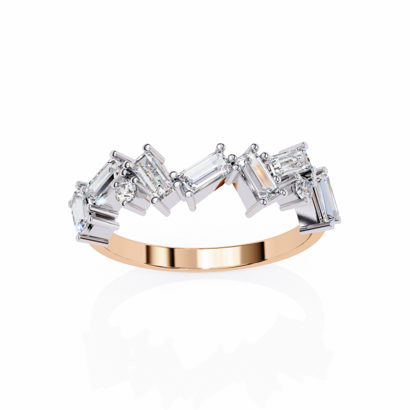 Reverra 14K Gold Baguette & Round Lab Grown Diamond Modern Geometric Sparkle Engagement Ring for Women, CTTW-0.68 - Reverra Jewels Inc.