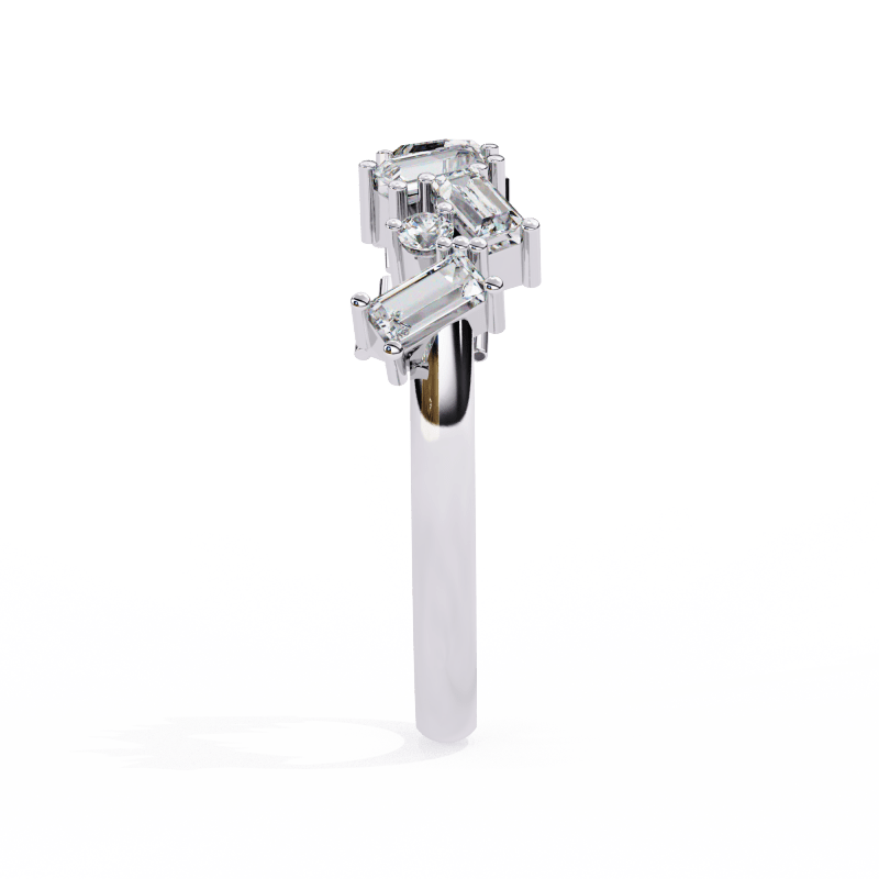 Reverra 14K Gold Baguette & Round Lab Grown Diamond Modern Geometric Sparkle Engagement Ring for Women, CTTW-0.68 - Reverra Jewels Inc.