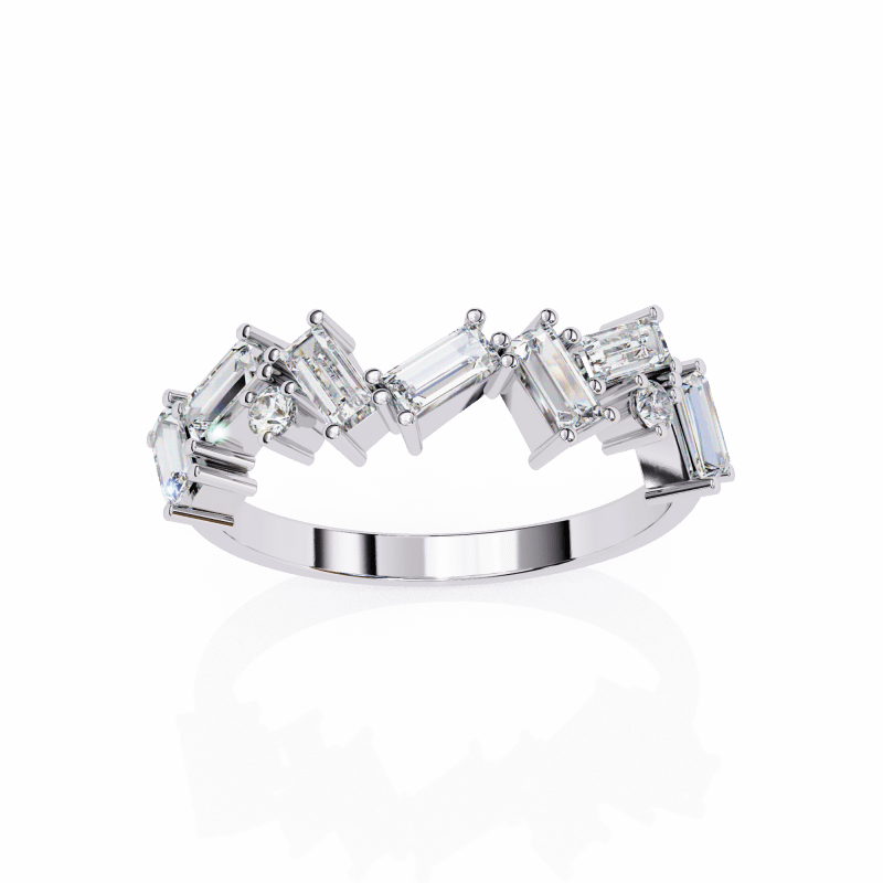 Reverra 14K Gold Baguette & Round Lab Grown Diamond Modern Geometric Sparkle Engagement Ring for Women, CTTW-0.68 - Reverra Jewels Inc.