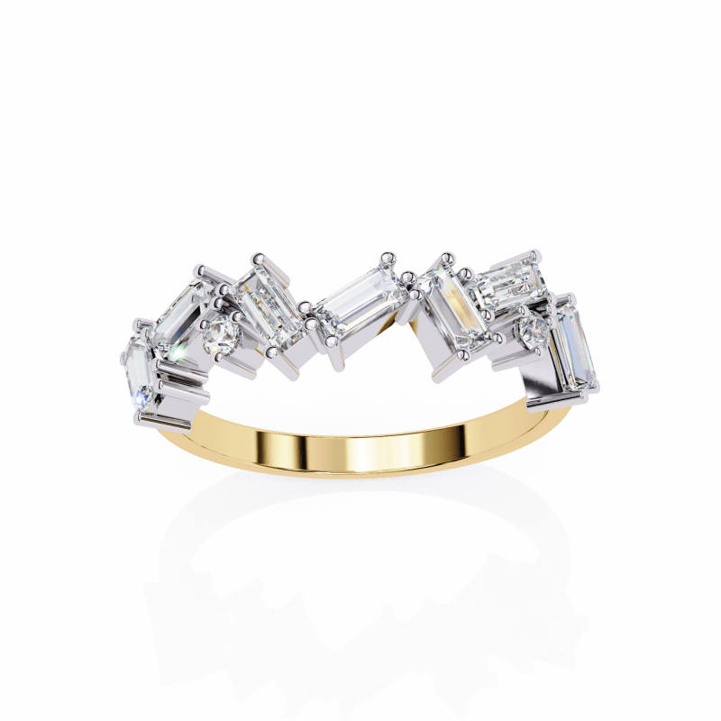 Reverra 14K Gold Baguette & Round Lab Grown Diamond Modern Geometric Sparkle Engagement Ring for Women, CTTW-0.68 - Reverra Jewels Inc.