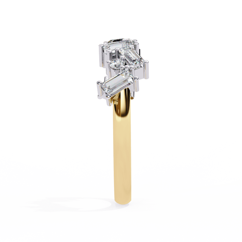 Reverra 14K Gold Baguette & Round Lab Grown Diamond Modern Geometric Sparkle Engagement Ring for Women, CTTW-0.68 - Reverra Jewels Inc.