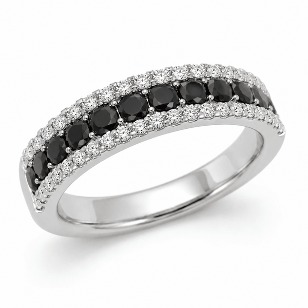 Reverra 14K Gold Black Round Lab Grown Diamond Half Eternity Ring for Women, CTTW-0.55 - Reverra Jewels Inc.