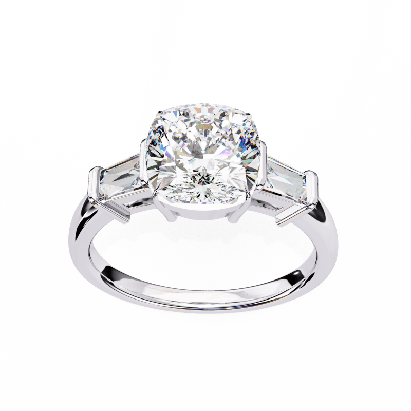 Reverra 14K Gold Cushion & Baguette Lab Grown Diamond Engagement Ring for Women, CTTW-3.84 - Reverra Jewels Inc.