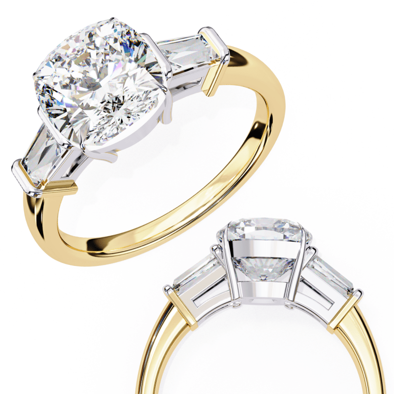Reverra 14K Gold Cushion & Baguette Lab Grown Diamond Engagement Ring for Women, CTTW-3.84 - Reverra Jewels Inc.