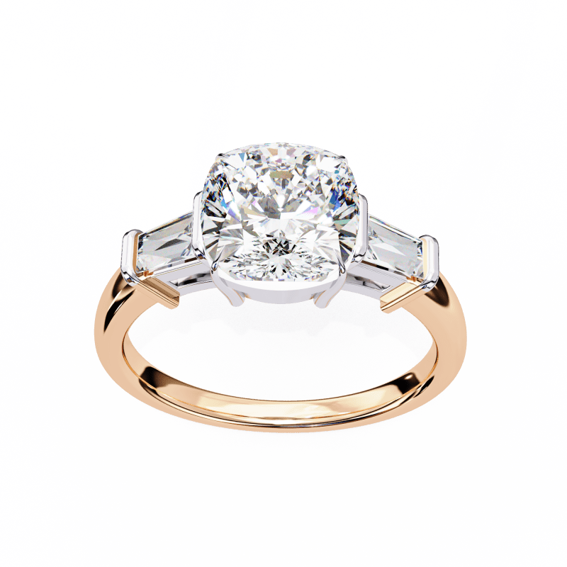 Reverra 14K Gold Cushion & Baguette Lab Grown Diamond Engagement Ring for Women, CTTW-3.84 - Reverra Jewels Inc.