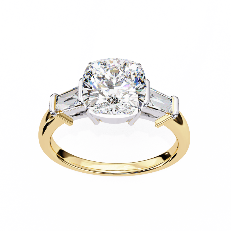 Reverra 14K Gold Cushion & Baguette Lab Grown Diamond Engagement Ring for Women, CTTW-3.84 - Reverra Jewels Inc.