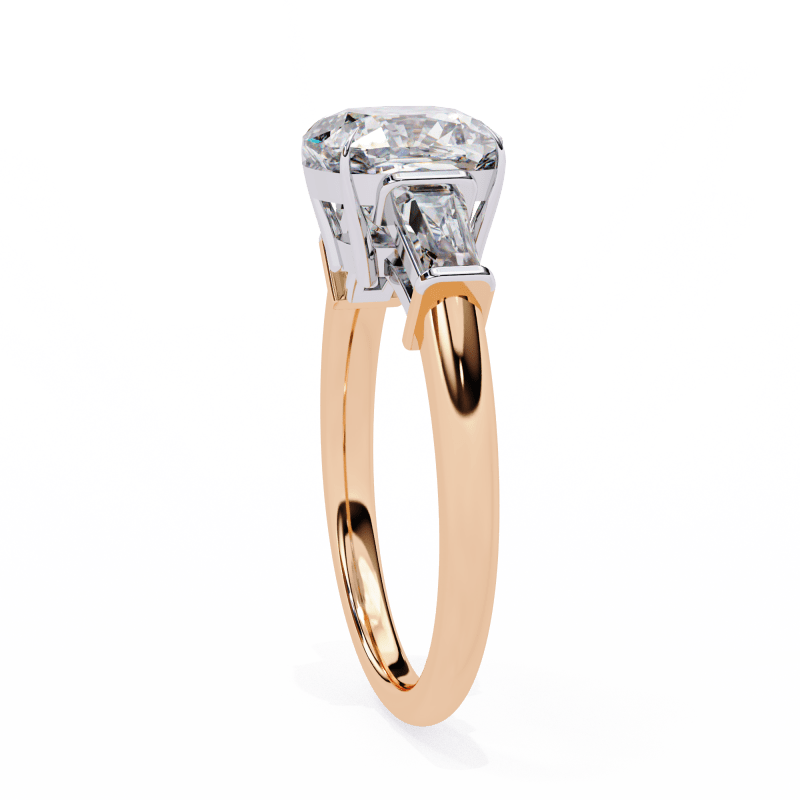 Reverra 14K Gold Cushion & Baguette Lab Grown Diamond Engagement Ring for Women, CTTW-3.84 - Reverra Jewels Inc.