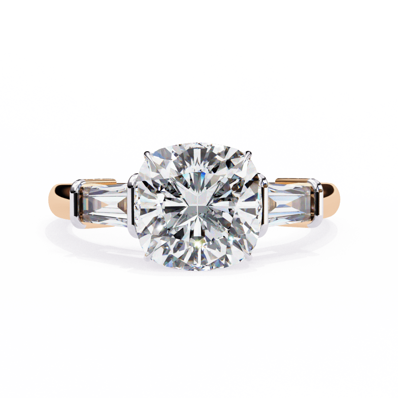 Reverra 14K Gold Cushion & Baguette Lab Grown Diamond Engagement Ring for Women, CTTW-3.84 - Reverra Jewels Inc.